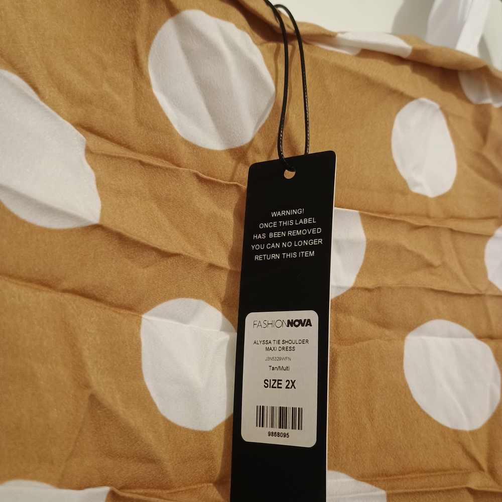 Fashion Nova Tan and White Polka Dot Maxi Dress - Picture 6 of 6